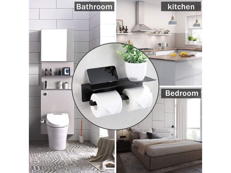 Porte papier toilette mural aluminium double support hygiénique rouleau avec plateforme de rangement sans perçage avec protection de bord et - Conforama C