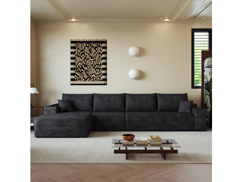  Canapé d'angle modulable 340x175x83 cm avec chaise longue noir  - Conforama C