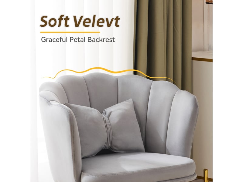  Lot de 6 chaises de salle à manger 58x63x77cm – avec pieds dorés - coussin papillon velours - gris  - Conforama E