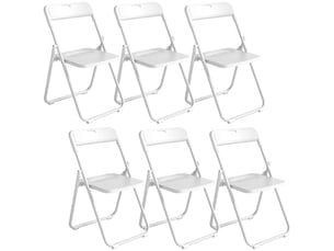 Lot de 6 chaises pliantes portables en plastique et acier, dossier incurvé, assise concave, 48,5 x 47 x 75 cm, blanc
