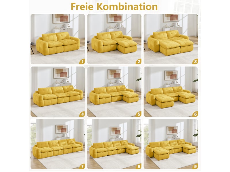  Canapé modulaire 3 places sans structure, assise ergonomique et coussins épais matelassés en chenille jaune  - Conforama E