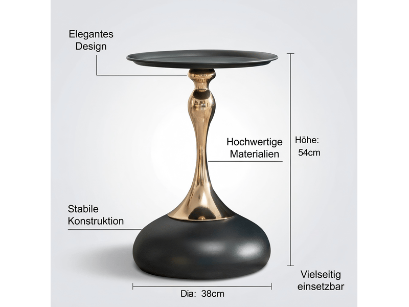  Table d'appoint ronde 38x38x54 cm en acier carbone noir et doré  - Conforama C