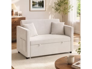 Canapé convertible inclinable réglable 2 places 2 coussins pochettes velours beige