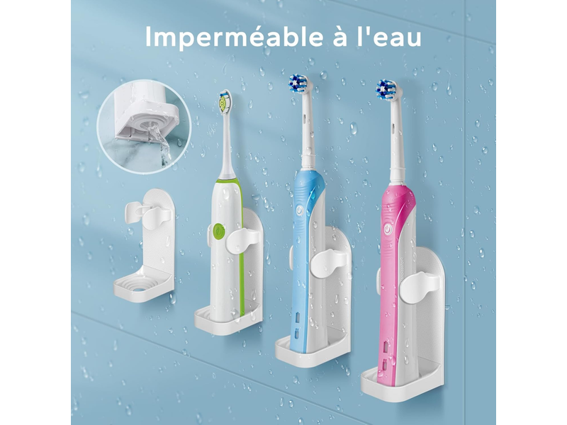 Blanc support brosse a dent electrique, porte brosse à dents electrique lot de 2, support mural brosse a dent electrique adhésif solide réglable organ - Conforama D