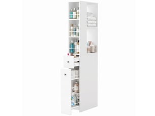 Colonne de salle de bain 2 tiroirs mdf blanc 18 x 40 x 135 cm