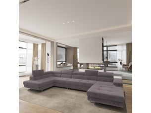 Canapé d'angle gauche convertible <strong>MASSENO</strong> <strong></strong> 6 places Velours violet avec coffre de rangement