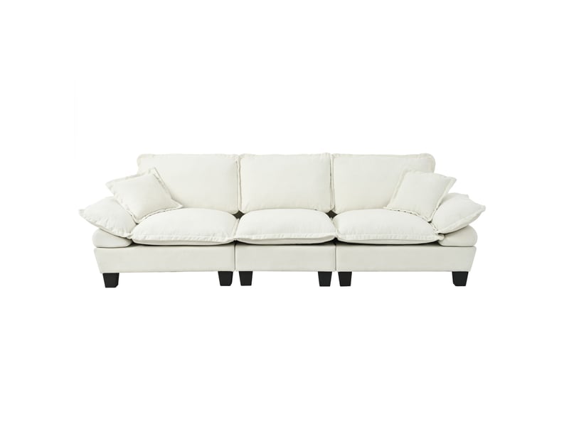  Canapé 3 places en chenille beige avec accoudoirs arrondis amovibles  - Conforama A