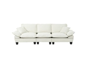 Canapé 3 places en chenille beige avec accoudoirs arrondis amovibles