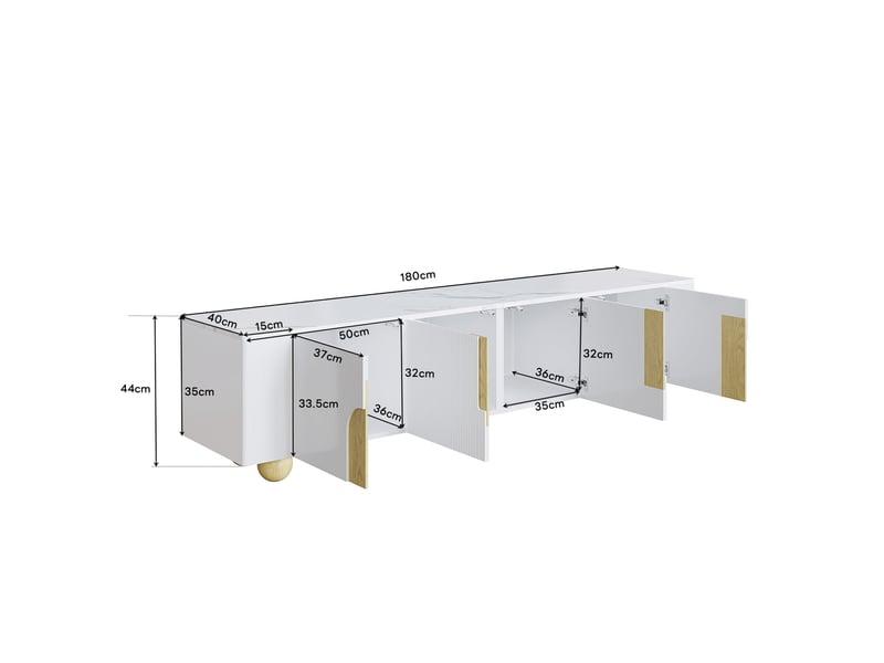  Meuble tv modenvie 180 x 40 x 44 cm 4 portes effet marbre blanc et bois  - Conforama C