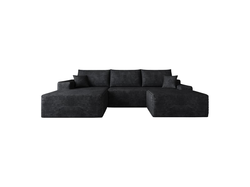  Canapé d'angle modulaire 270cm - canapé en l avec méridienne droite, velours côtelé, sans montage - noir  - Conforama A