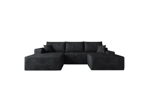 Canapé d'angle modulaire 270cm - canapé en l avec méridienne droite, velours côtelé, sans montage - noir