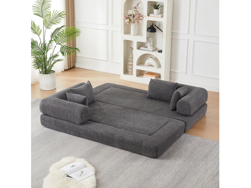  Canapé convertible modulable 2 places 200 x 95 x 68 cm gris en chenille, 4 configurations avec 4 coussins inclus  - Conforama B
