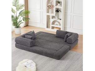 Canapé convertible modulable 2 places 200 x 95 x 68 cm gris en chenille, 4 configurations avec 4 coussins inclus