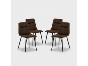 Lot de 4 chaises design en similicuir et métal pour salle à manger tia - marron