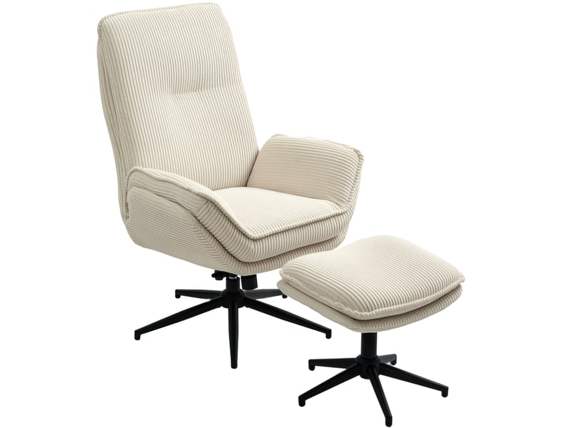 Fauteuil relax pivotant avec dossier inclinable et repose-pieds en polyester beige - Conforama A