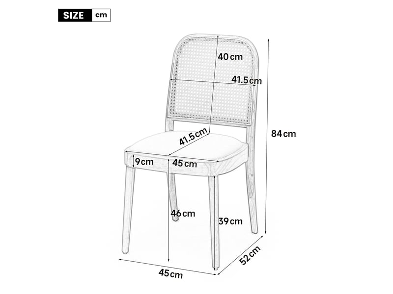 Ensemble table à manger extensible 110–150 cm + 6 chaises en bois massif et rotin – style moderne, pour salle à manger, salon ou café - Conforama C