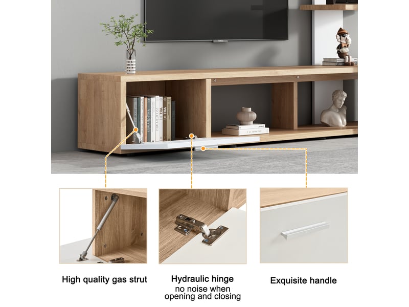  Meuble tv mural en chêne blanc – 180 x 33,5 x 151,5 cm – ensemble moderne pour écran 60 pouces  - Conforama E