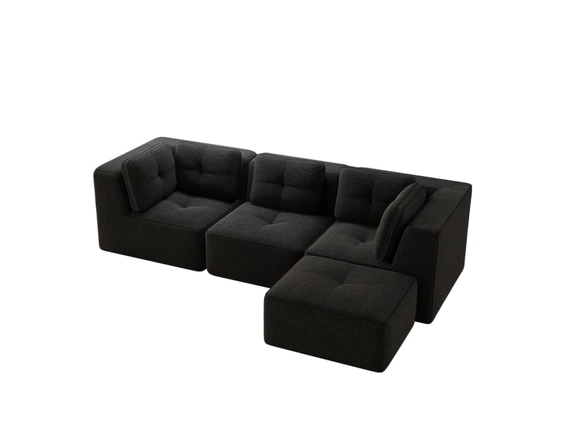  Canapé d'angle modulaire avec assise profonde et dossier souple en velours côtelé noir  - Conforama A