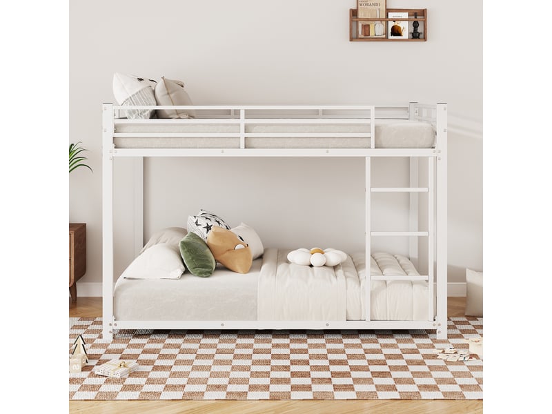  Lit superposé 140x200 blanc, lit enfant en métal avec sommier à lattes, cadre de lit robuste pour chambre, gain de place.  - Conforama D