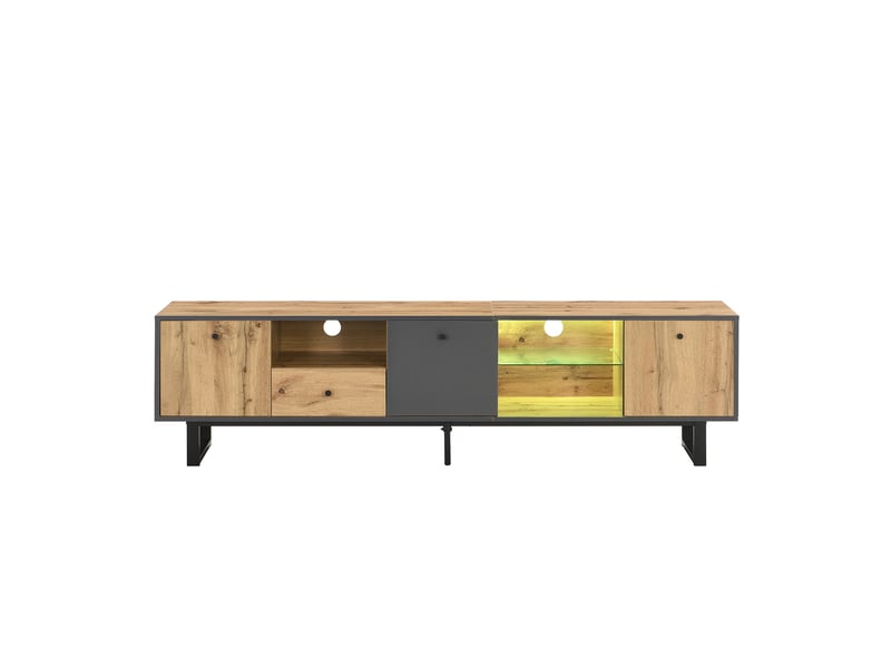  Meuble tv bas modenvie avec led contrôlées par application 190 x 40 x 50 cm panneaux de particules bois anthracite noir  - Conforama A