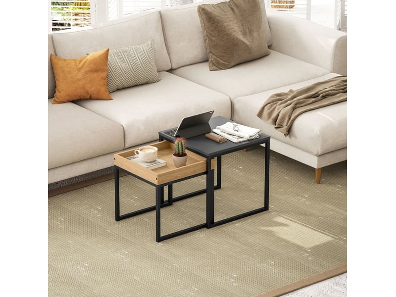  Lot de 2 tables basses gigognes carrées 45x45x45 cm et 40x40x40 cm noires  - Conforama D