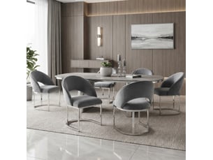 Lot de 4 chaises de salle à manger avec dossier arrondi et pieds métalliques en velours gris et argenté