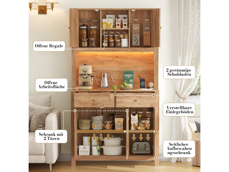  Armoire de cuisine 5 portes en rotin et 2 tiroirs led 100 x 40 x 180 cm N635P28787778N - Conforama D