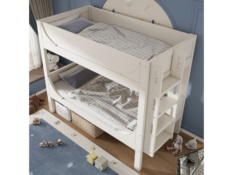  Lit superposé séparable 90x200 blanc forme traîneau avec échelle  - Conforama W