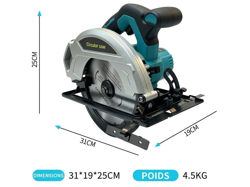 Scie circulaire sans fil 21v 1200w avec lame tct 185 mm, 4 500 trmin, profondeur de coupe 60 mm et 2 batteries 3.0ah – scie plongeante électrique pour découpe de bois, panneaux et menuiserie - Conforama B