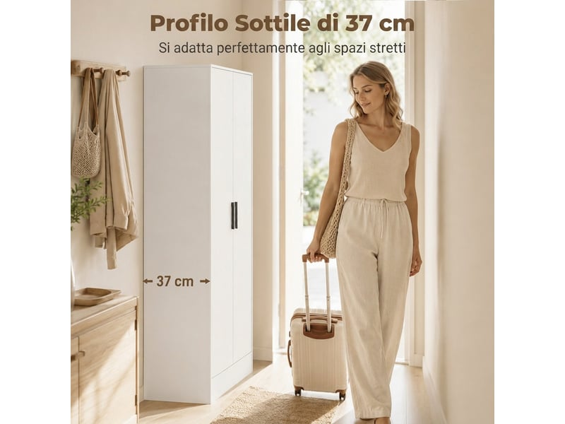  Armoire étroite avec penderie et étagères pour vêtements, 70 x 37 x 164 cm, blanche  - Conforama D