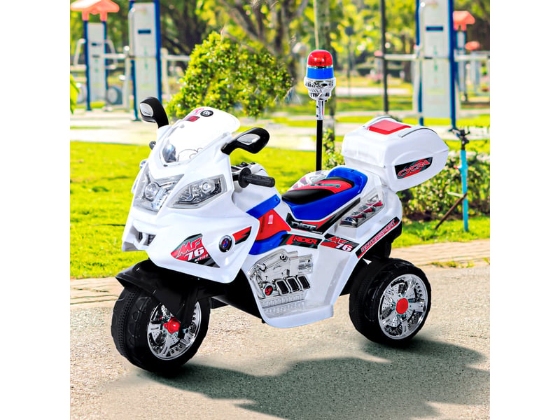 Moto électrique pour enfants de 3 à 5 ans, scooter électrique à 3 roues avec musique, vitesse de 3 kmh, lumières, dimensions : 112 × 51 × 72,5 cm  - Conforama D