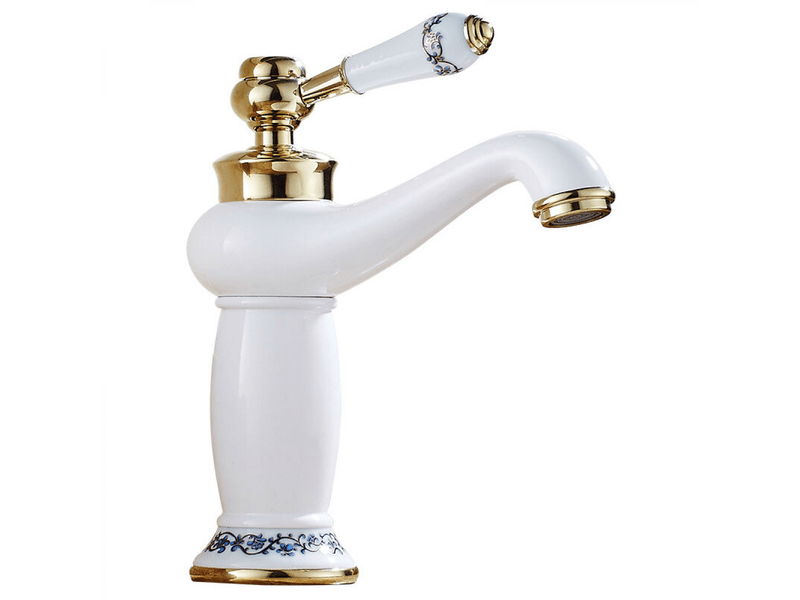  Robinet de salle de bain en céramique, laiton, porcelaine bleue et blanche, robinet chaudfroid (blanc)  - Conforama A