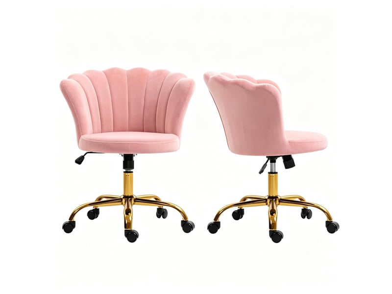  Fauteuil de bureau rose en velours, dossier floral réglable 48–58 cm  - Conforama A
