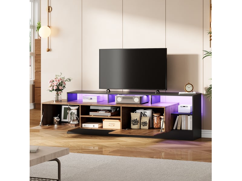  Meuble tv modenvie 190 x 40 x 48,5 cm led usb en panneaux de particules chêne et noir  - Conforama E