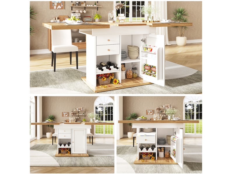  Table extensible télescopique, 110-140x80x75 cm, espace de rangement intégré avec tiroir, mdf, coloris blanc et naturel  - Conforama D