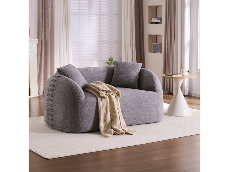  Canapé 2 places courbe 155x90x67 cm - 2 coussins et finitions lacées - chenille compressée, canapé compressé - gris CozyNest - Conforama D