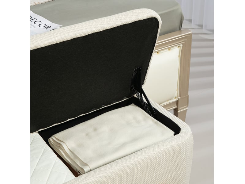  Banc coffre tcqpz 111 x 44 x 44,5 cm avec rangement beige polyester imitation lin  - Conforama D