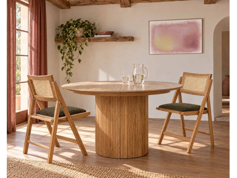  Lorenzo - lot de 2 chaises pliantes frêne massif, cannage et tissu bouclette - best mobilier - chêne et vert kaki LORENZO - Conforama B