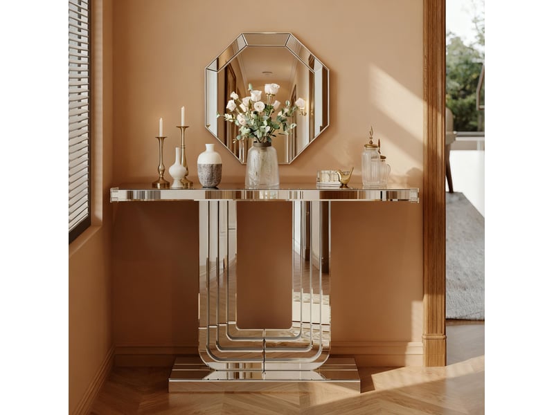  Console à miroir avec piètement en u stable, finition argentée, de style moderne, pour entrée, salon ou chambre à coucher  - Conforama C