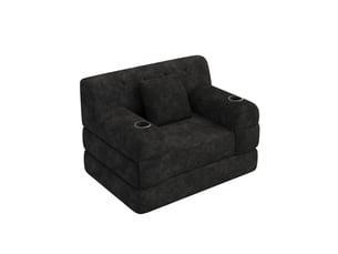 Canapé convertible 1 place 107 x 80 x 81 cm – noir – dossier haut, 4 poches et 2 porte-gobelets