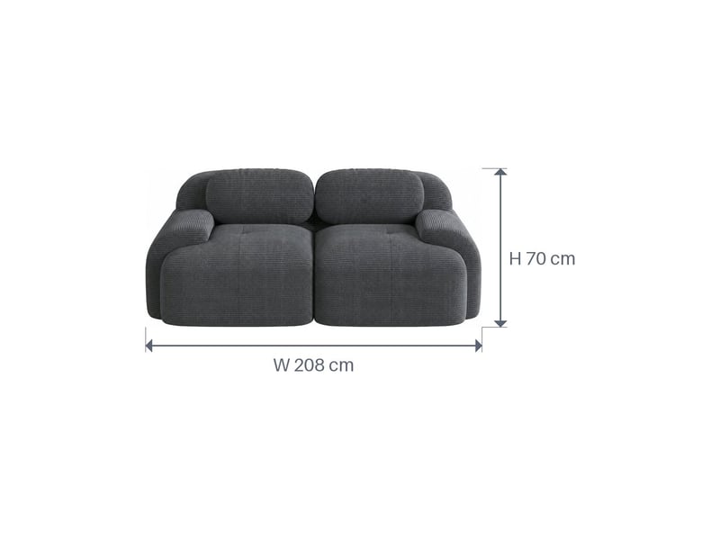 Canapé 2 places en velours côtelé gris, modulaire, sans cadre, avec méridienne, accoudoirs ergonomiques SF20250527039 - Conforama C