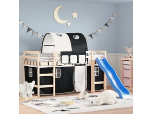 Rideaux pour lit mezzanine avec tunnel blanc et noir polyester cf44931