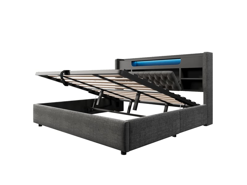  Lit coffre 180 × 200 cm, lin, gris, led, usb-c IKSETERA TRADING LTD - Conforama R
