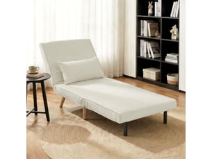 Fauteuil chauffeuse convertible 3 en 1 lit fauteuil lit 1 place dossier 5 positions en tissu avec coussin, crème