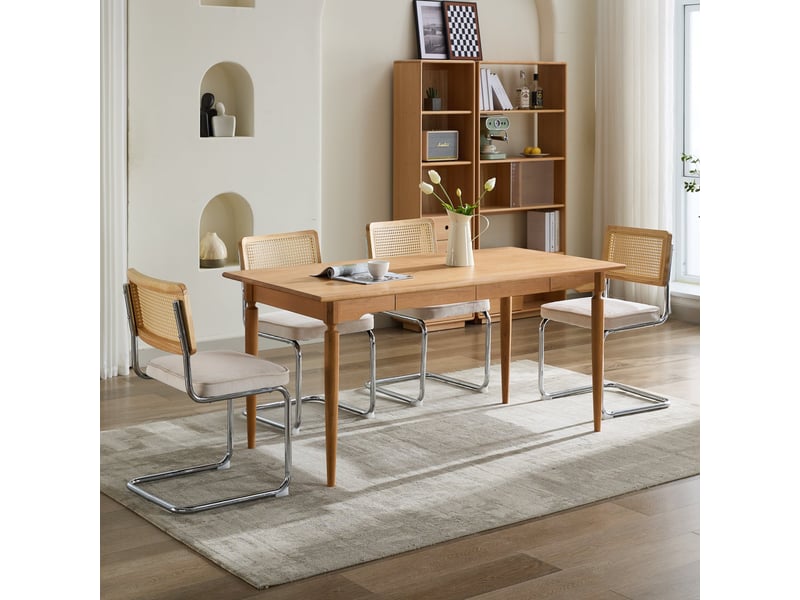  Lot de 2 chaises cantilever en velours doré et cannage piètement traîneau en acier chromé  - Conforama C