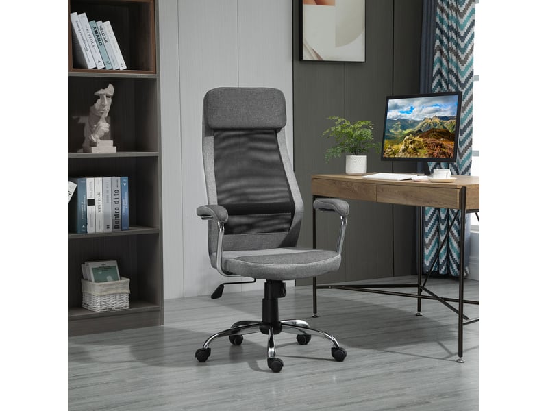  Fauteuil de bureau pivotant ergonomique, hauteur réglable et fonction bascule, accoudoirs en tissu mesh, 65 x 67 x 119-129 cm, gris  - Conforama D