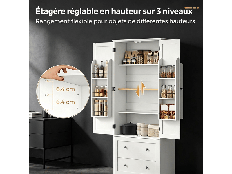  Buffet de cuisine blanc 80x39,5x184,5 cm avec 2 portes et 2 tiroirs  - Conforama E