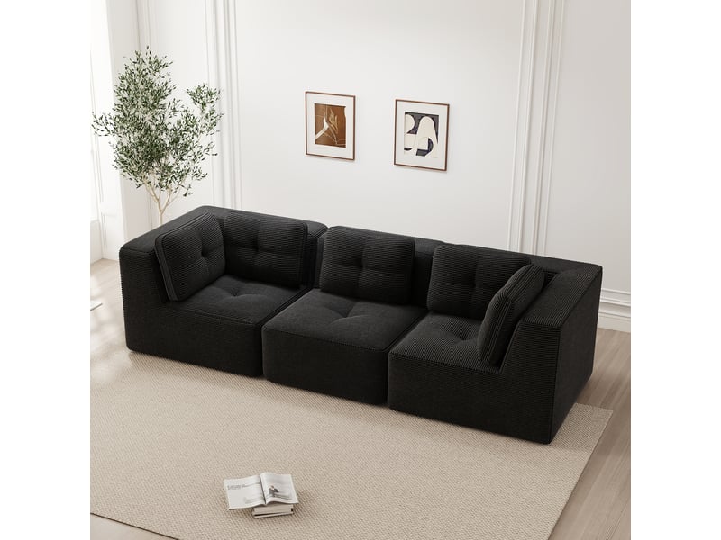  Canapé droit modulable 3 places velours côtelé noir – 297 x 104 x 69 cm Fay Lum - Conforama W