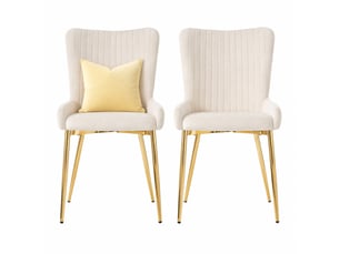 Chaise de salle à manger lot de 2 en velours avec soutien lombaire et pieds métalliques, velours beige et métal doré