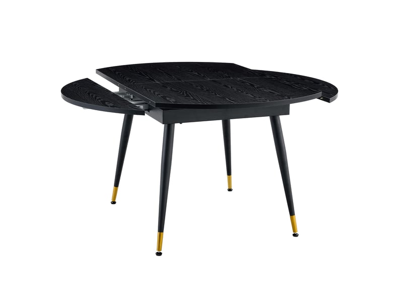  Table à manger extensible, table repas ronde à ovale, table gain de place, pieds métal dorés, mdf noir, 6 à 8 personnes  - Conforama W